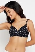 Padded Non-Wired Full Cup Polka Dot Print T-shirt Bra in Black