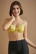 Padded Non-Wired Full Cup Polka Print Bra in Mustard Yellow