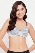 Padded Non-Wired Full Cup Striped T-shirt Bra in Sky Blue - Cotton 