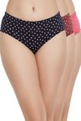 Pack of 3 Mid Waist Printed Hipster Panties with Inner Elastic - 100% Cotton