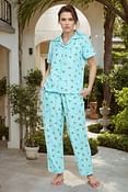 Pretty Florals Button Down Shirt & Pyjama Set in Sky Blue - Rayon