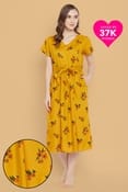 Pretty Florals Nightdress in Mustard Yellow- Rayon