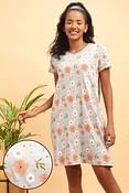 Pretty Florals Short Night Dress in Grey - 100% Cotton