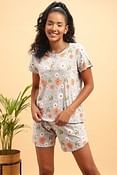 Pretty Florals Top & Shorts Set in Grey - 100% Cotton