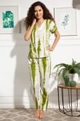 Tie-Dye Print Top & Pyjama Set in Olive Green - Rayon