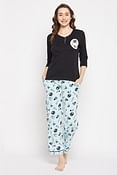 Sheep Print Top in Black & Pyjama in Sky Blue - 100% Cotton