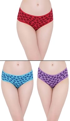 Clovia Pack of 3 Mid Waist Strawberry Print Hipster Panties - Cotton