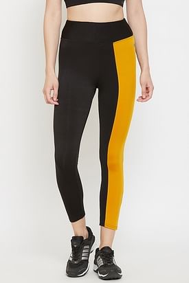 Freely Present Gym & Sports Wear Leggings Ankle Length - Workout Trousers -  Stretchable Striped Jeggings - Yoga Track