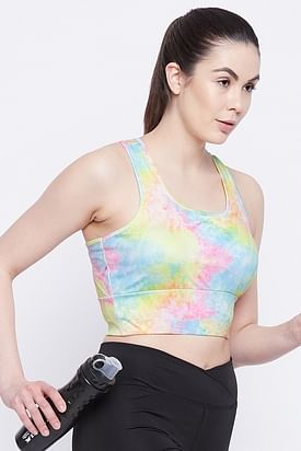 Buy CLOVIA Medium Impact Padded Non-Wired Printed Sports Bra in Dark Grey  with Removable Pads