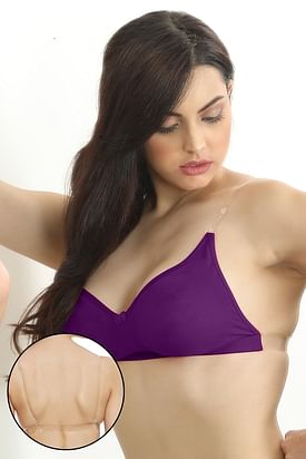 Sexy Summer Tops Lingerie for Women AD Cup Low Back Bras Invisible T Shirt  Bra Backless Bandeau Bra (Color : Beige, Size : 75/34A)