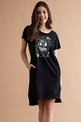 black night dress with buttons