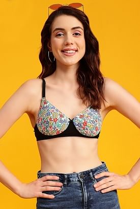 Zivame Watch Your Back Floral Lace Padded Front Open Bra- Green