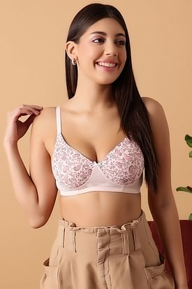 Assorted Non-Padded Floral Printed Cotton Bra & Panty Set- Pink