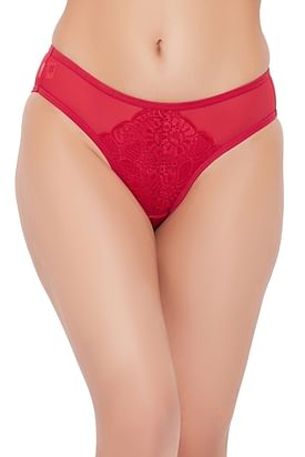 Buy CLOVIA High Waist Hipster Panty in Hot Pink with Sheer Back - Lace