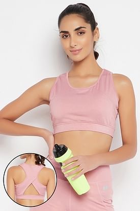 Clovia Medium Impact Padded Non-Wired Sports Bra with Removable Cups Pink