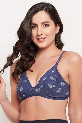 Buy Non-Padded Non-Wired Demi Cup Bra in Navy - Cotton Rich Online