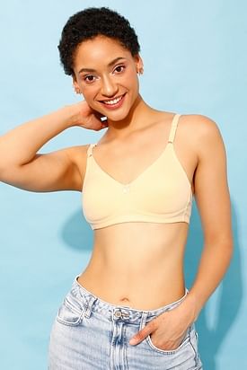 Buy Clovia Women's Cotton Rich Solid Non-Padded Full Cup Wire Free T-Shirt  Bra (BR0377A24_Beige_30B) at