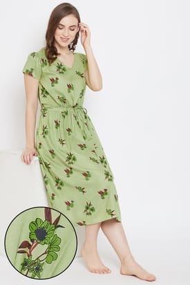 Pretty Florals Mid-Length Night Dress in Mint Green - Rayon Pretty Florals Mid-Length Night Dress in Mint Green - Rayon