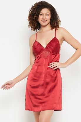 Buy online Burgundy Satin Nighty Set from sleepwear for Women by Clovia for  ₹1319 at 47% off