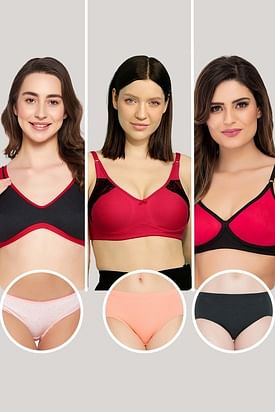 Pack of 6 Non-Padded Non-Wired Bras & Panties - Cotton