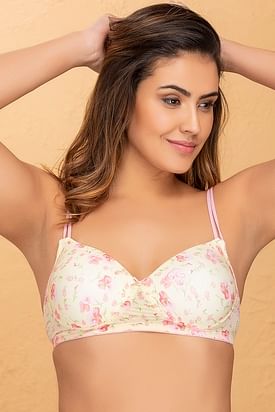 Padded Non-Wired Floral Print T-shirt Bra in Pink