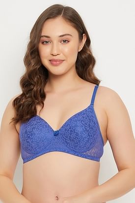 Padded Non-Wired Full Cup Bra in Navy - Lace