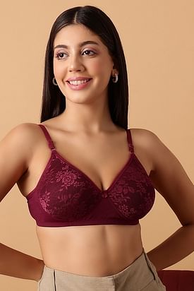 Plus Size Wirefree stretch lace soft cup bra (PLUM,36 D)