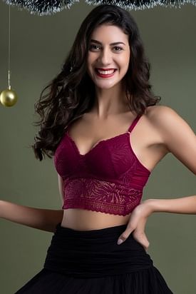 Non-Padded Non-Wired Full Cup Longline Bralette in Red - Lace