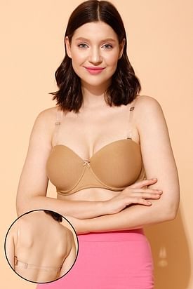 Padded Underwired Demi Cup Strapless Balconette Bra in Wine Colour