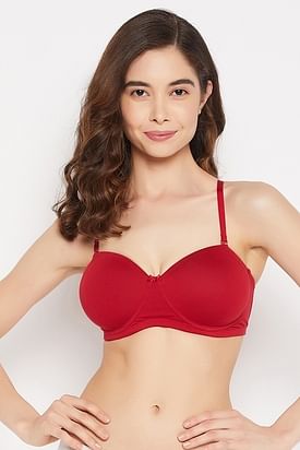 Clovia Women's Lace Padded Underwired Balconette Strapless Bra in Red