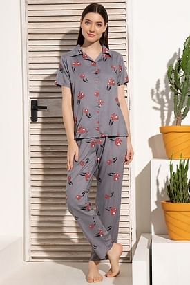 Camille Camille Womens Printed Long Sleeve Pyjama Set Geo Print