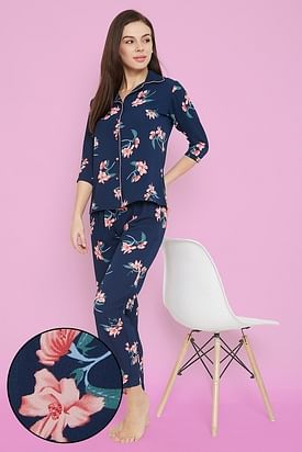 Winter Full Sleeve Printed Cotton Night Suit Pajama Set for Woman
