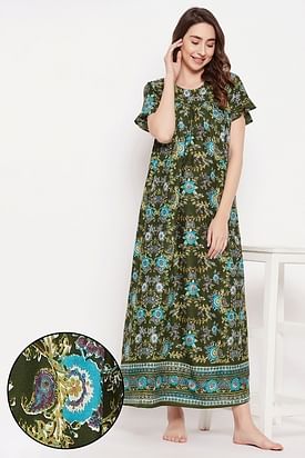 Cotton Long Blue Nighty for ladies