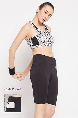 Medium Impact Padded Sports Bra & High Rise Active Tights with Side Pocket  in Black