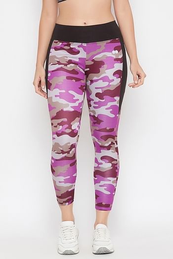 Front listing image for Snug Fit Active Camouflage Print Ankle-Length Tights in Purple