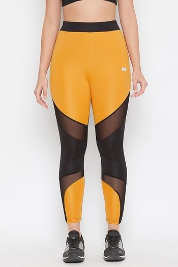 Front listing image for Snug Fit Active Colourblock Ankle-Length Tights in Mustard