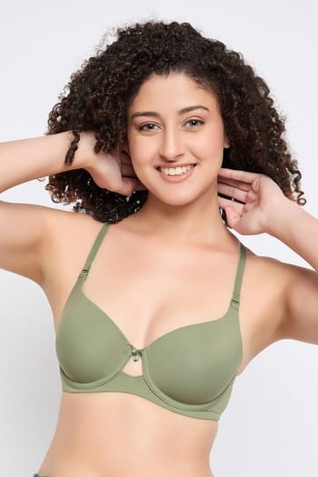 Clovia Amante- Elegant Dream Padded Wired T-shirt Bra in Sage Green