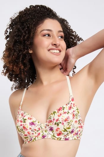 Clovia Amante- Elegant Dream Padded Wired T-shirt Bra - Watercolour Ditsy Floral Print