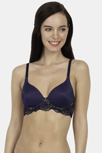 Clovia Amante- Lace Legacy Padded Wired Lace Full Cover T-shirt Bra - Midnight