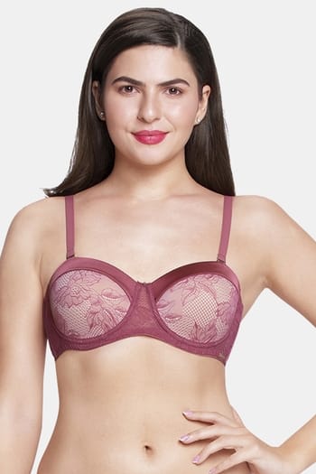 Clovia Amante- Satin Touch Strapless Padded wired Lace Bra - Autumn Rose