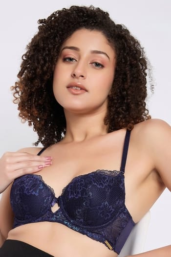 Clovia Amante- Twilight Dream Padded wired Lace Bra - Evening Blue