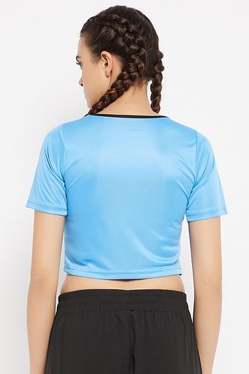 Back listing image for Comfort-Fit Active Cropped T-shirt in Light Blue with Yoke Panel	
