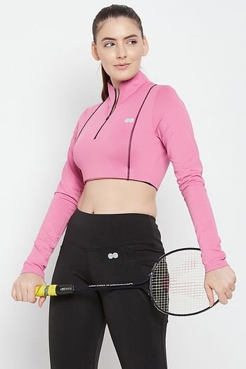 Front listing image for Snug Fit Active Crop Top in Rose Pink	