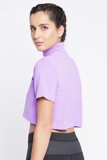 Back listing image for Comfort Fit Text Print Turtleneck Active Crop Top in Lilac	