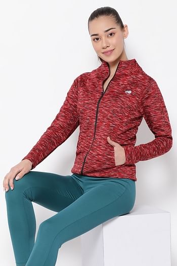 Front listing image for Comfort Fit Active Jacket in Maroon with Melange Effect	