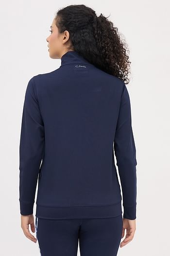 Back listing image for Comfort Fit Active Jacket in Navy Colour with Marble Print Panels