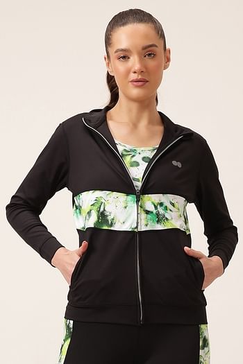 Front listing image for Comfort-Fit Active Jacket in Black with Green Panels
