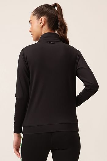 Back listing image for Comfort-Fit Active Jacket in Black with Green Panels