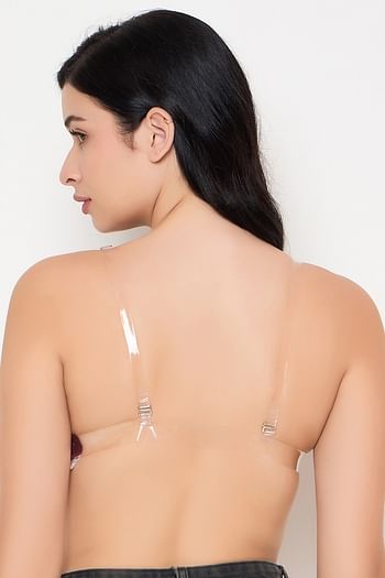 Back listing image for Invisi Non-Padded Non-Wired Full Coverage Multiway Strapless T-shirt Bra in Maroon with Transparent Straps & Band - Cotton Rich