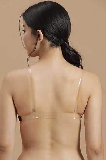 Back listing image for Invisi Non-Padded Non-Wired Full Cup Multiway T-shirt Bra in Wine Colour with Transparent Straps & Band - Cotton Rich	
